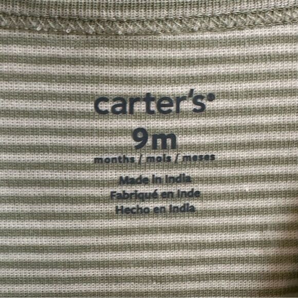 New- Carter’s 3 Piece Green Striped 100% Cotton Layette Set Size 9 Months - Picture 4 of 8